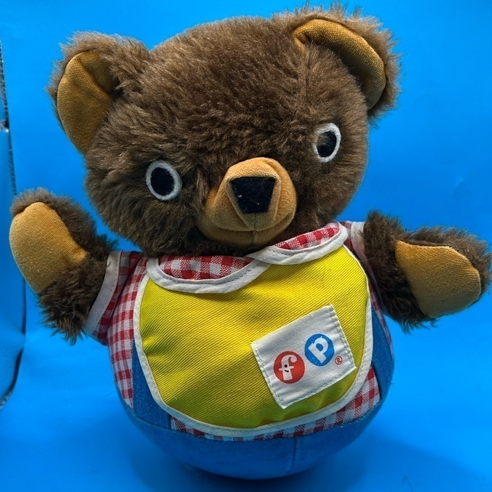 VINTAGE FISHER PRICE BABY TEDDY BEAR CHIME BALL STUFFED ANIMAL PLUSH # 7…​